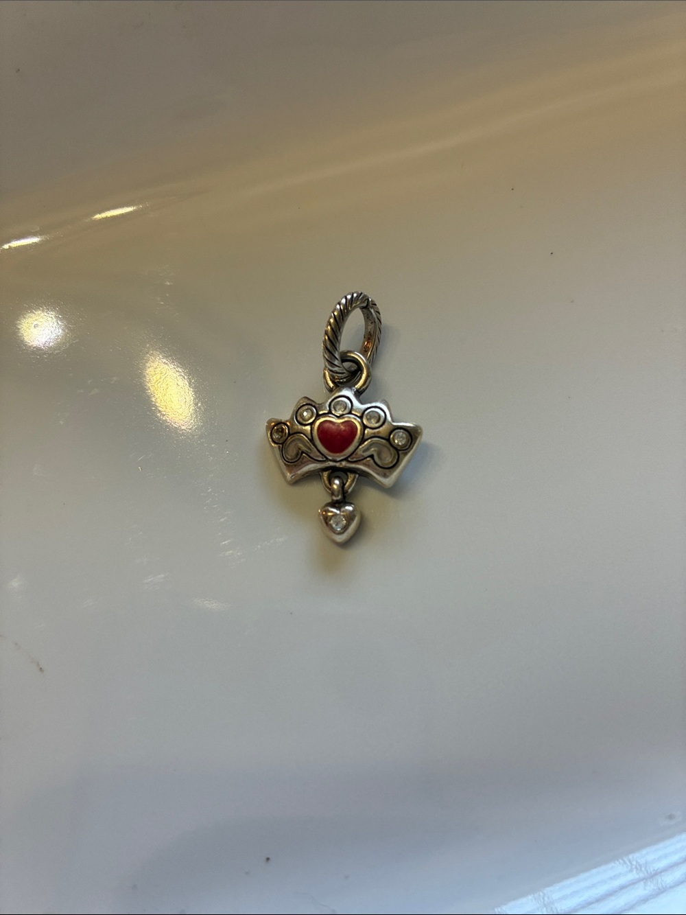 BrightihbSilver Heart Crown Charm Pendant in Red and Silver